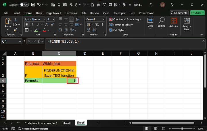 FINDB Function 1