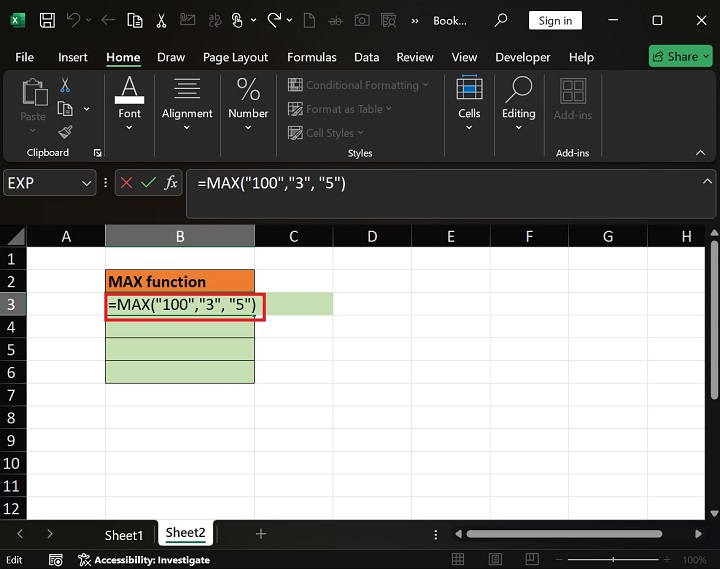 MAX Function in Excel 5