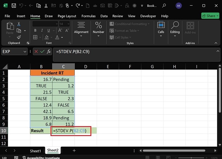STDEV.P Function3
