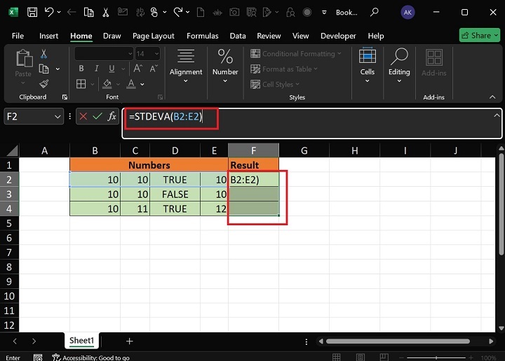 STDEVA Function2