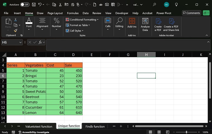 UNIQUE Function in Excel