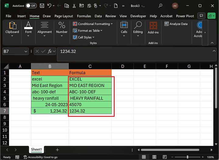 Use of UPPER function in Excel3
