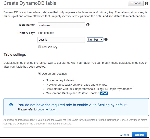 Create Dynamodb