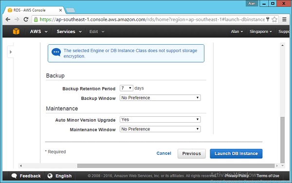 Launch DB Instance