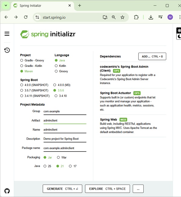 Creating Spring Admin Client
